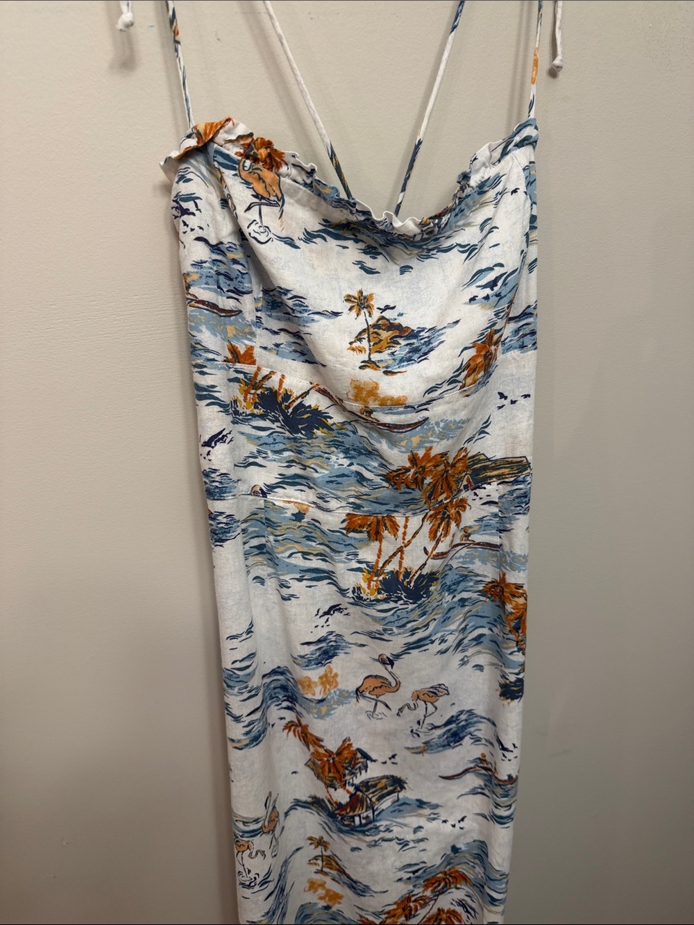 Free People White Tropical Print Slip Dress with Blue and Brown Accents - Picture 12 of 14